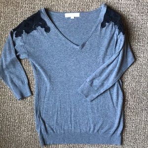 Soft grey lace shoulder sweater